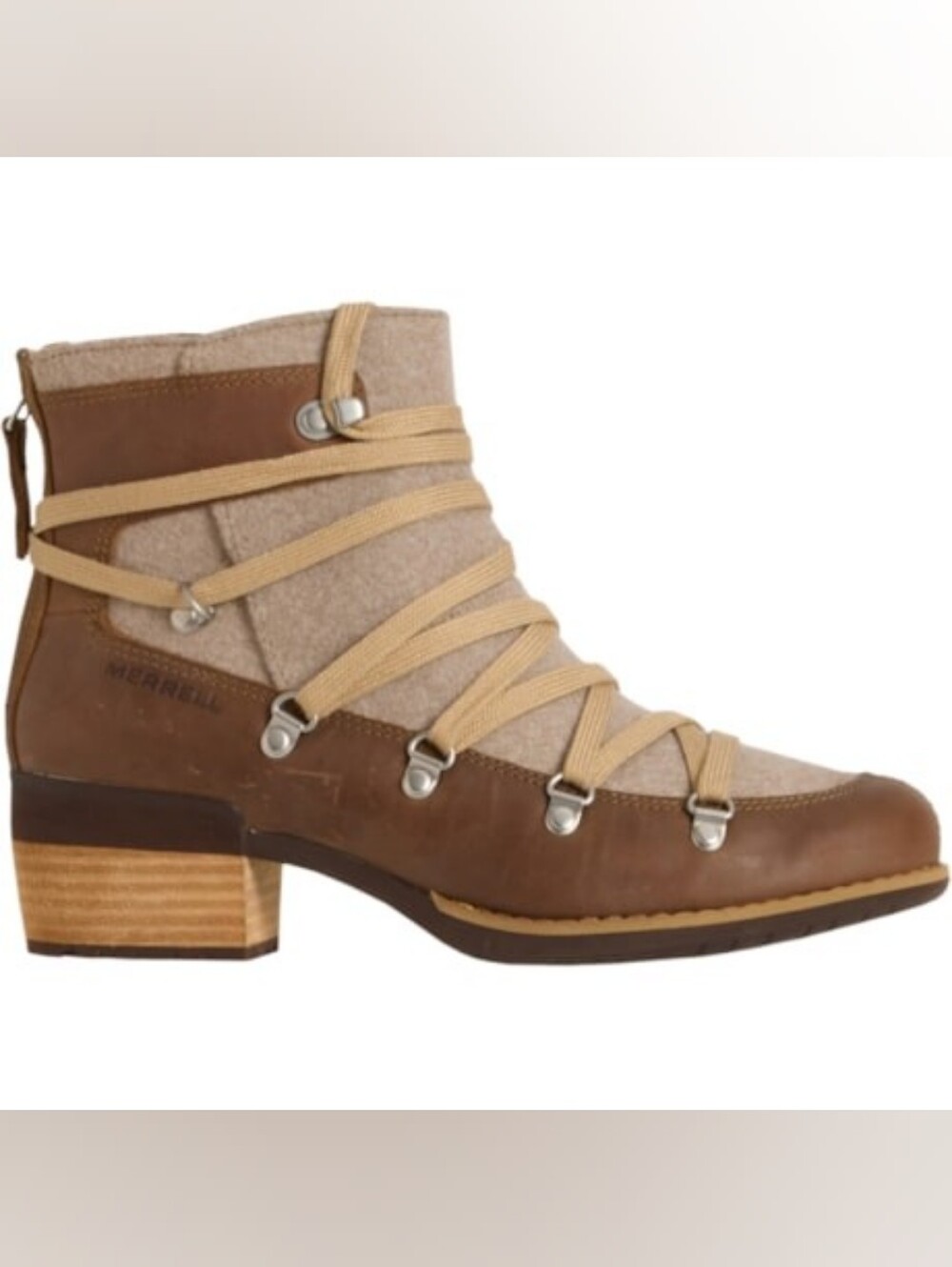 🆕 Merrell Leather Shiloh II Warm Women Short Boots Heeled Camel Brown Beige 6